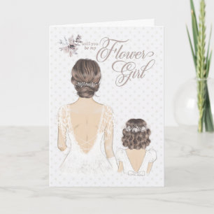 Flower Girl Request Wedding Bride and Girl Taupe Card