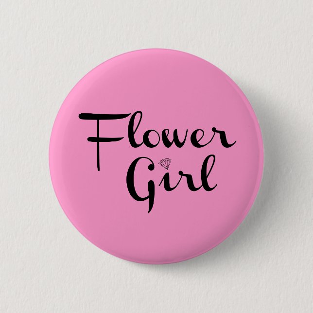 Flower Girl Retro Script Black on Pink 2 Inch Round Button (Front)