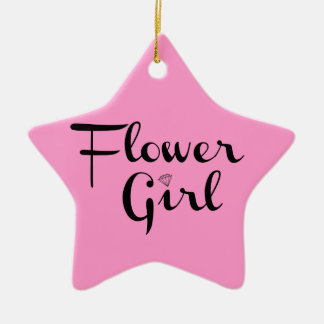 Flower Girl Retro Script Black on Pink Ceramic Ornament
