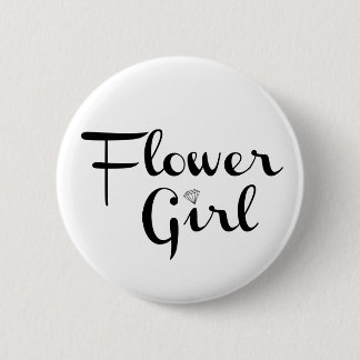 Flower Girl Retro Script Black on White 2 Inch Round Button