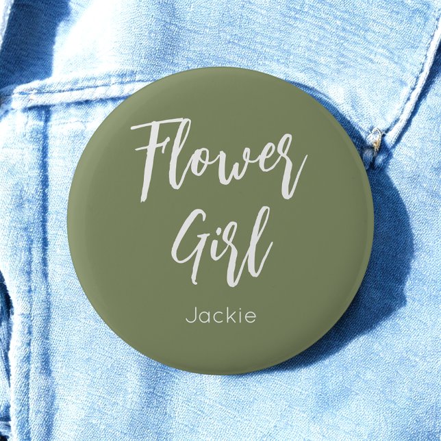 Flower Girl Sage Green White Wedding 2 Inch Round Button (Creator Uploaded)