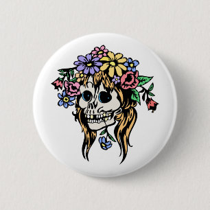 flower girl skull 2 inch round button