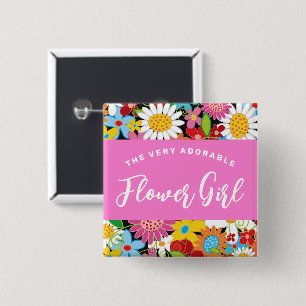 FLOWER GIRL Spring Flowers Garden Wedding Name Tag 2 Inch Square Button
