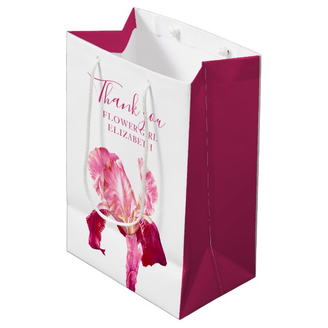 Flower girl thank you wedding iris red favour medium gift bag (Front Angled)