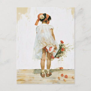 Flower Girl Watercolor Illustration Postcard