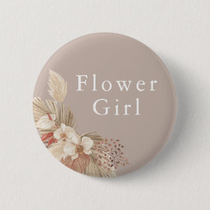 Flower Girl Wedding Boho Pampas Grass 2 Inch Round Button