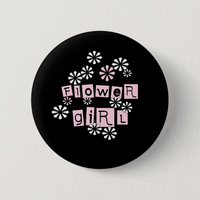 Flower Girl White on Black 2 Inch Round Button (Front)