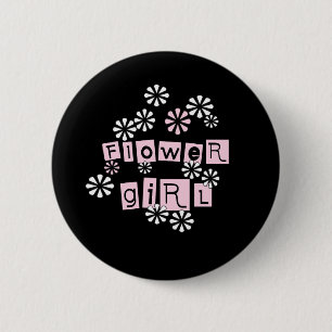 Flower Girl White on Black 2 Inch Round Button