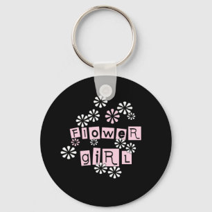 Flower Girl White on Black Keychain