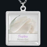 Flower Girl - White Rose Wedding Necklace<br><div class="desc">White Rose Wedding Necklace -- Flower Girl -- Bridesmaids and Wedding Attendants gift. Perfect way to say thank you to the Bridal Party -- lovely white rose for your attendants to wear so everyone will know she's remembered and appreciated on this special day. Easily customize the name or personalize it...</div>