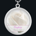 Flower Girl - White Rose Wedding Necklace<br><div class="desc">White Rose Wedding Necklace -- Flower Girl -- Bridesmaids and Wedding Attendants gift. Perfect way to say thank you to the Bridal Party -- lovely white rose for your attendants to wear so everyone will know she's remembered and appreciated on this special day. Easily customize the name or personalize it...</div>