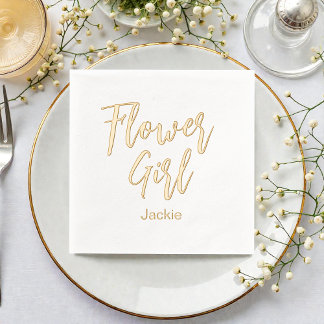 Flower Girl Yellow Gold White Wedding  Foil Napkins