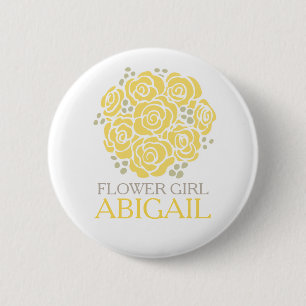 Flower girl yellow posy named wedding pin button