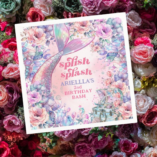 Flower Glitter Mermaid Tail 2nd Birthday Napkin (Creator Uploaded)