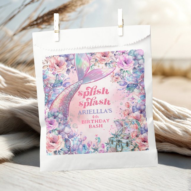 Flower Glitter Mermaid Tail 4th Birthday Favour Bag (Creator Uploaded)