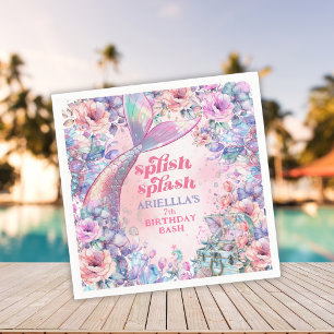 Flower Glitter Mermaid Tail 7th Birthday Napkin