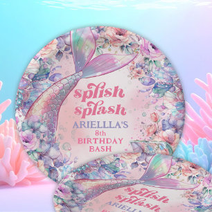 Flower Glitter Mermaid Tail 8th Birthday Paper Plate