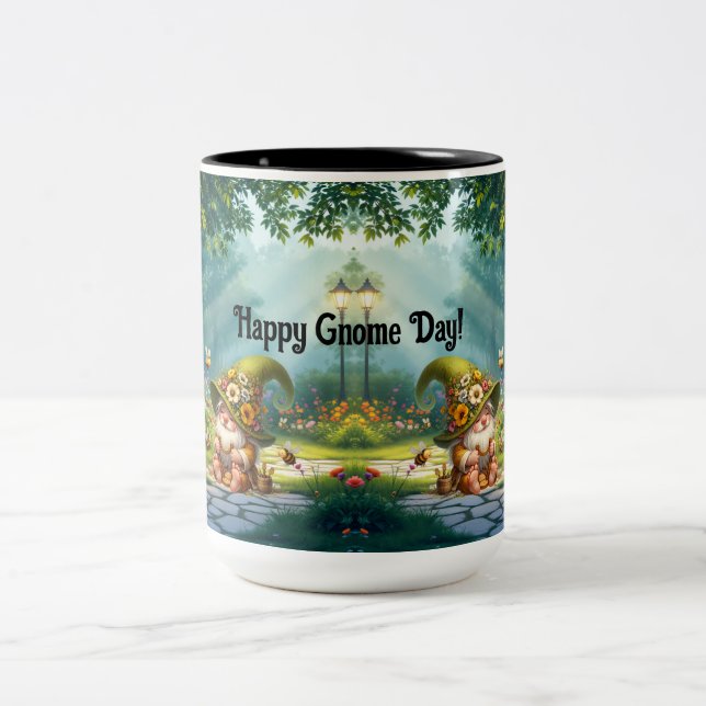 Flower Gnome Ceramic  Two-Tone Coffee Mug (Center)