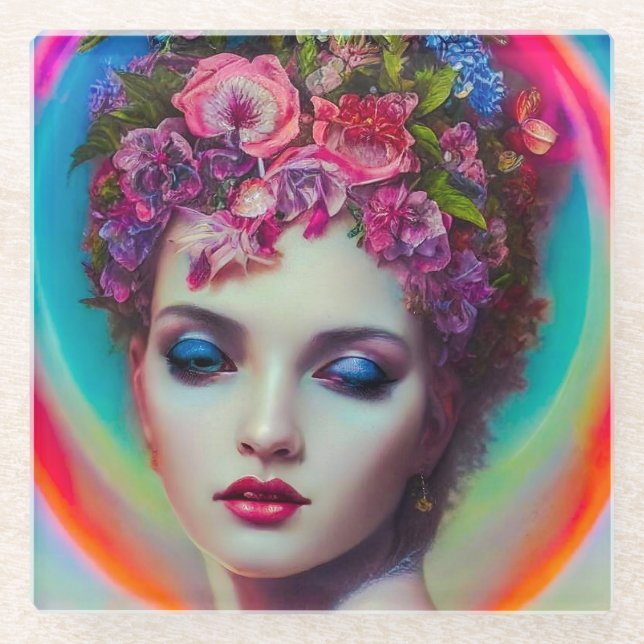 Flower Goddess  Glass Coaster (Front)