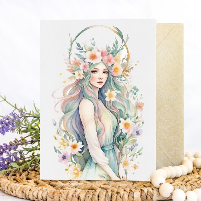 Flower Goddess Ostara Spring Equinox Sabbat Card (Flower Goddess Ostara Spring Equinox Sabbat Card by Pagan Holidays)