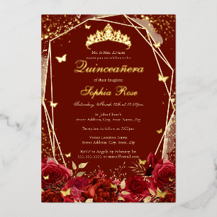 Flower gold Red Tiara Quinceanera 