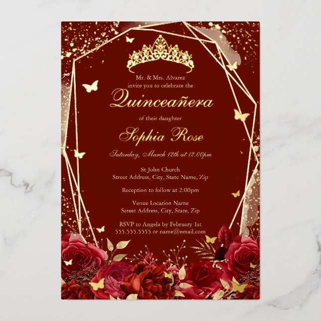 Flower gold Red Tiara Quinceanera  (Front)