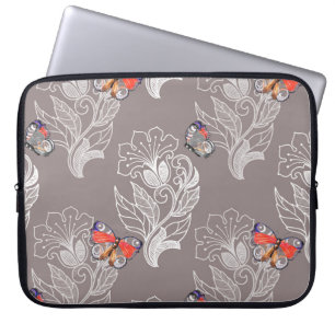 Flower graphic and butterfly, watercolor, pattern  laptop sleeve