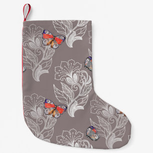 Flower graphic and butterfly, watercolor, pattern small christmas stocking