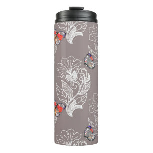 Flower graphic and butterfly, watercolor, pattern thermal tumbler