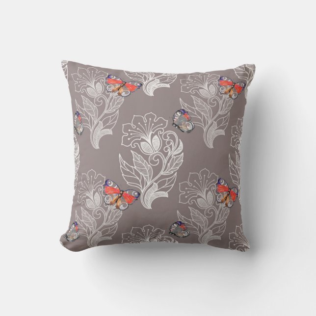 Flower graphic and butterfly, watercolor, pattern  throw pillow (Front)