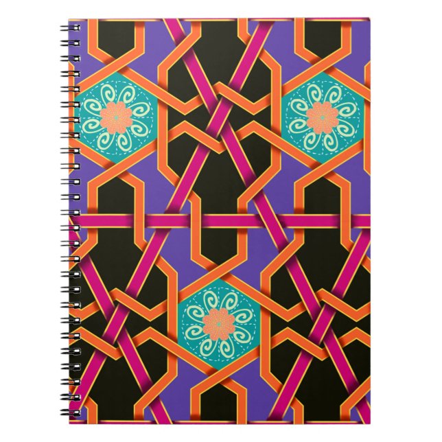 Flower green orange and purple Geometric ethnic na Notebook (Front)