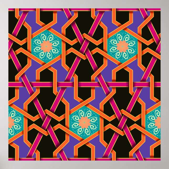 Flower green orange and purple Geometric ethnic na Poster (Front)