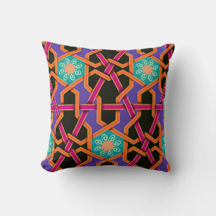 Flower green orange and purple Geometric ethnic na Throw Pillow