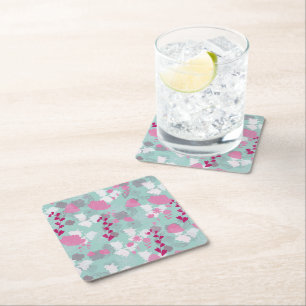 flower green square paper coaster