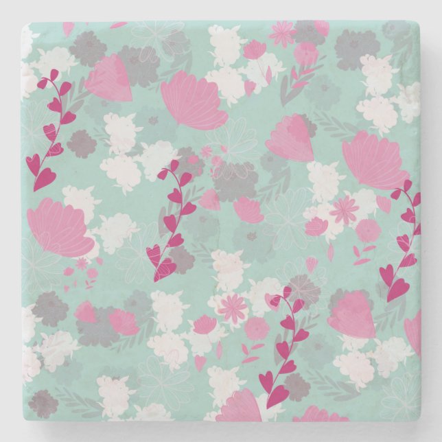 flower green stone coaster (Front)