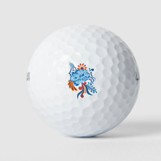 Flower Gzhel Pattern Golf Balls (Front)