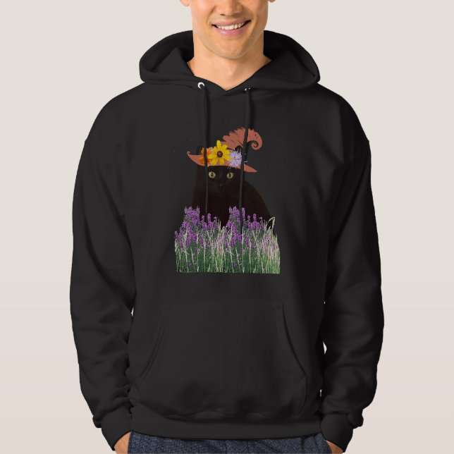 Flower Hat and Black Kitty Cat Hoodie (Front)