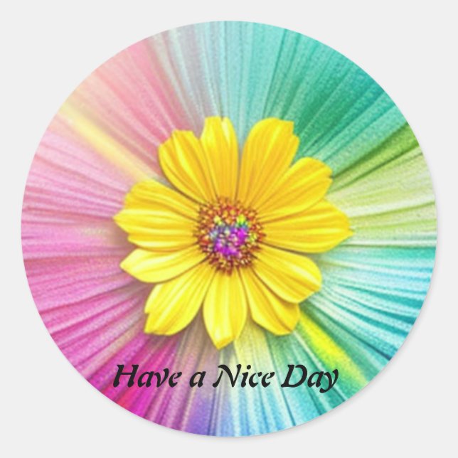 Flower Have A Nice Day Classic Round Sticker  (Front)