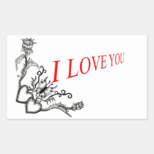 Flower Heart and Butterfly - I Love You Sticker