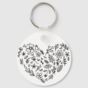 Flower Heart keychain, Flower, Wildflowers Botanic Keychain