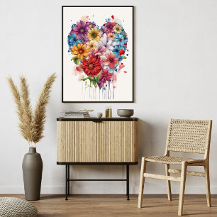 Flower Heart Modern Art Poster  