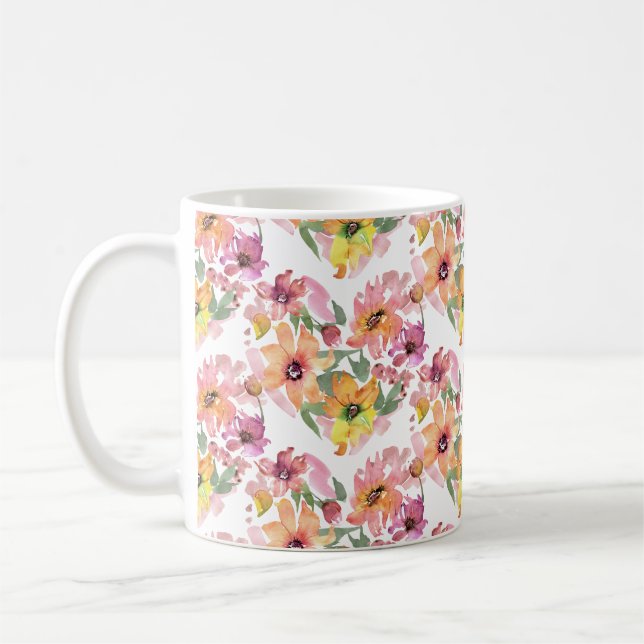 Flower Heart Mug, Flower, Wildflowers Botanic Coffee Mug (Left)