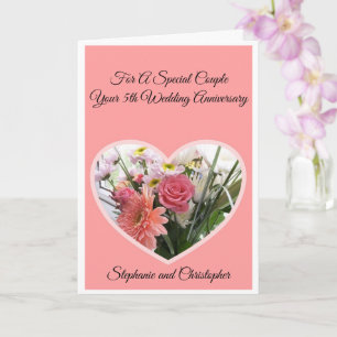 Flower Heart Personalised 5th Wedding Anniversary Card