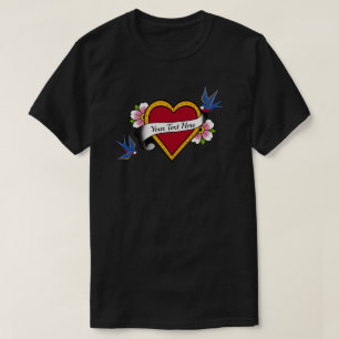Flower Heart Swallow Tail Tattoo - Create Your Own T-Shirt