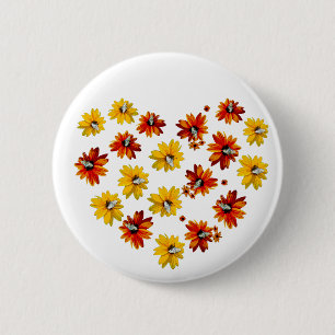 Flower Heart with Butterflies - Romantic Design 2 Inch Round Button