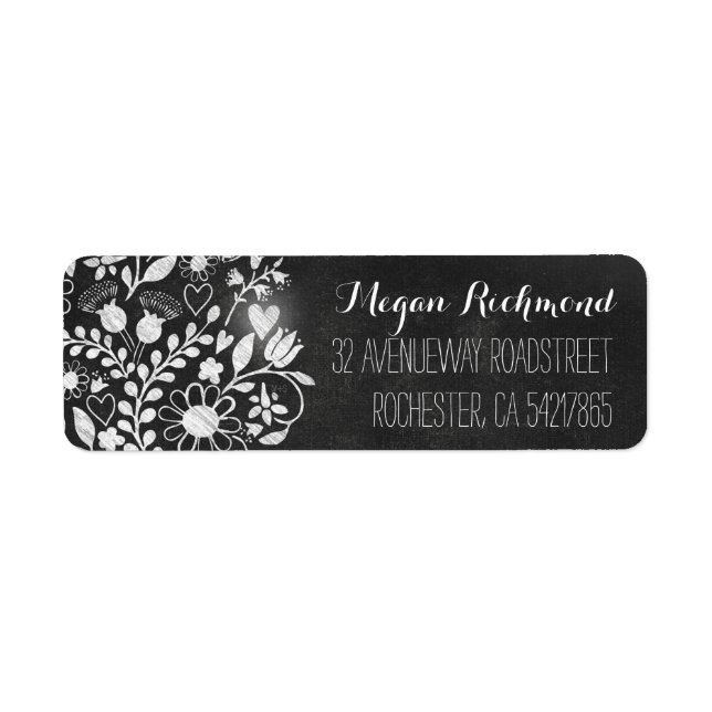 flower hearts chalkboard return address labels (Front)