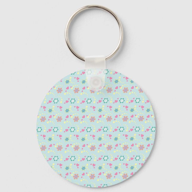 Flower Hearts + your name Keychain (Front)