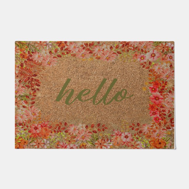  Flower Hello Doormat, Colourful Flower Doormat (Front)