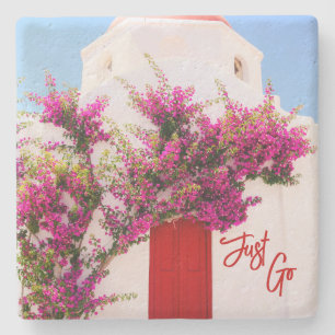 Flower Home Decor with Travel Quote Stone Coaster
