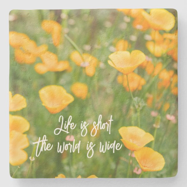 Flower Home Decor with Travel Quote Stone Coaster (Front)